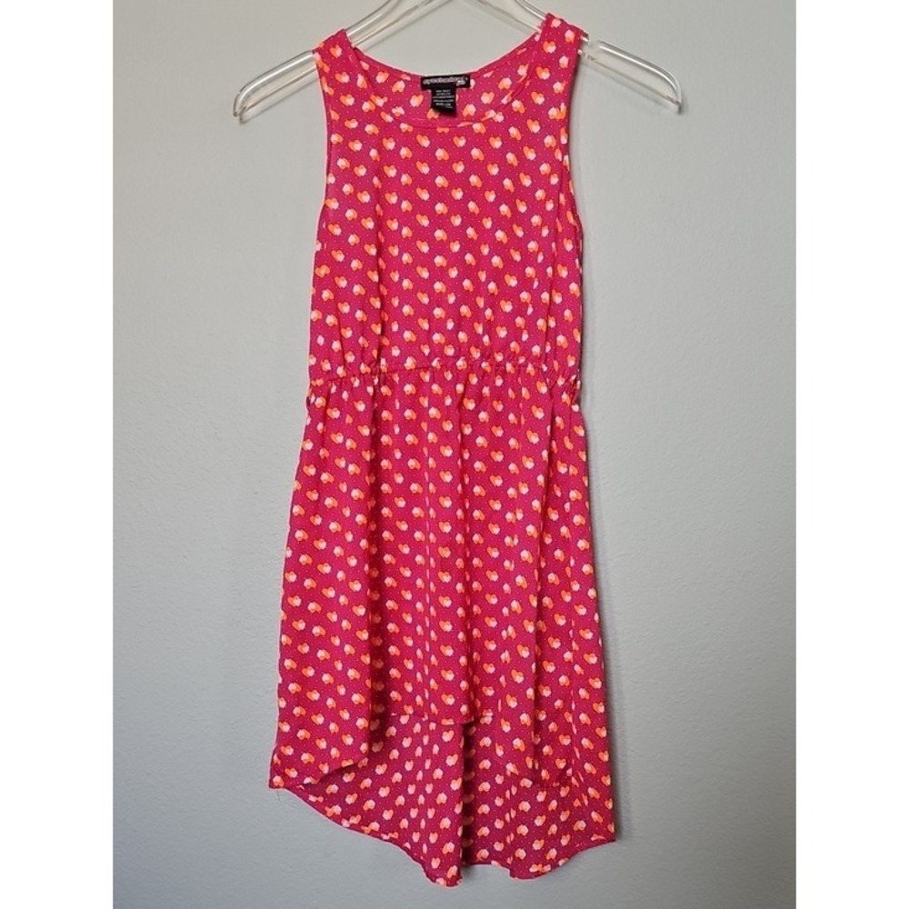 Eyeshadow Girls Pink Heart Print High-Low Racerback Dress Size 14 L Sheer